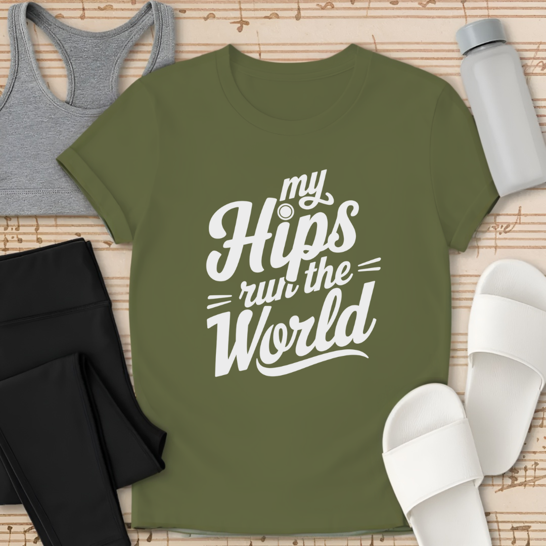 Hips Run The World Text T-Shirt