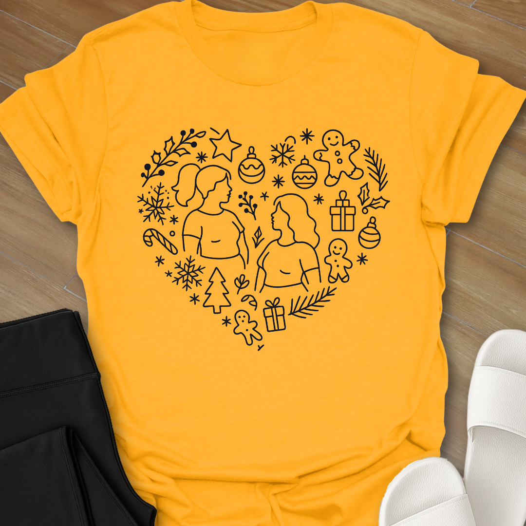 Xmas Curvy Girl Heart T-Shirt