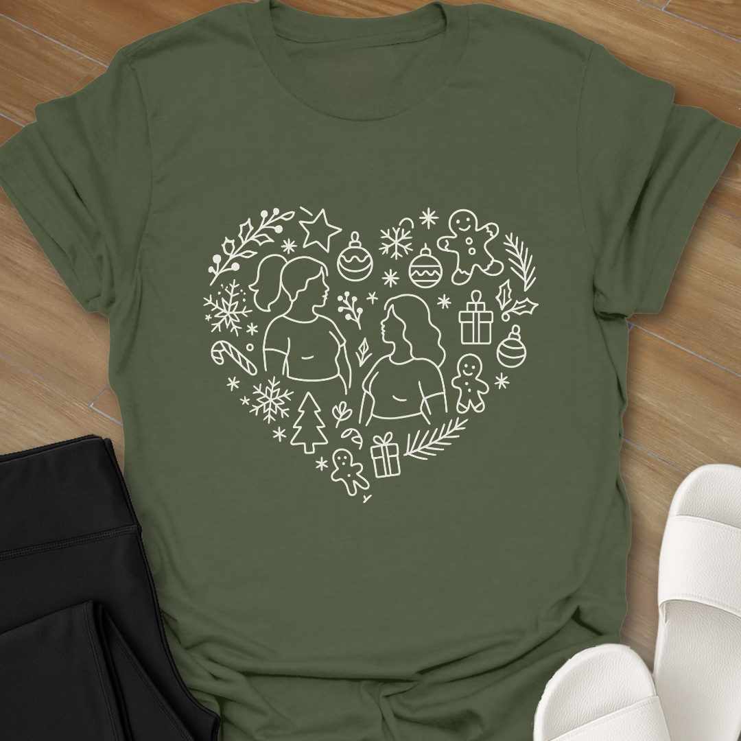 Xmas Curvy Girl Heart T-Shirt