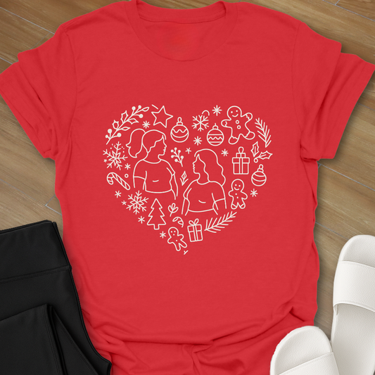 Xmas Curvy Girl Heart T-Shirt