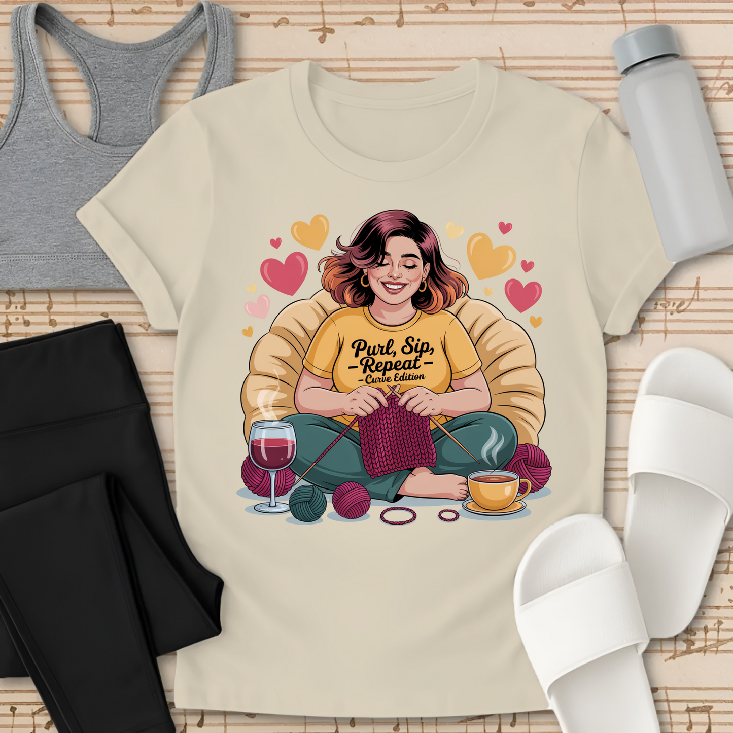Purl, Sip, - Repeat - Curvy Edition T-Shirt