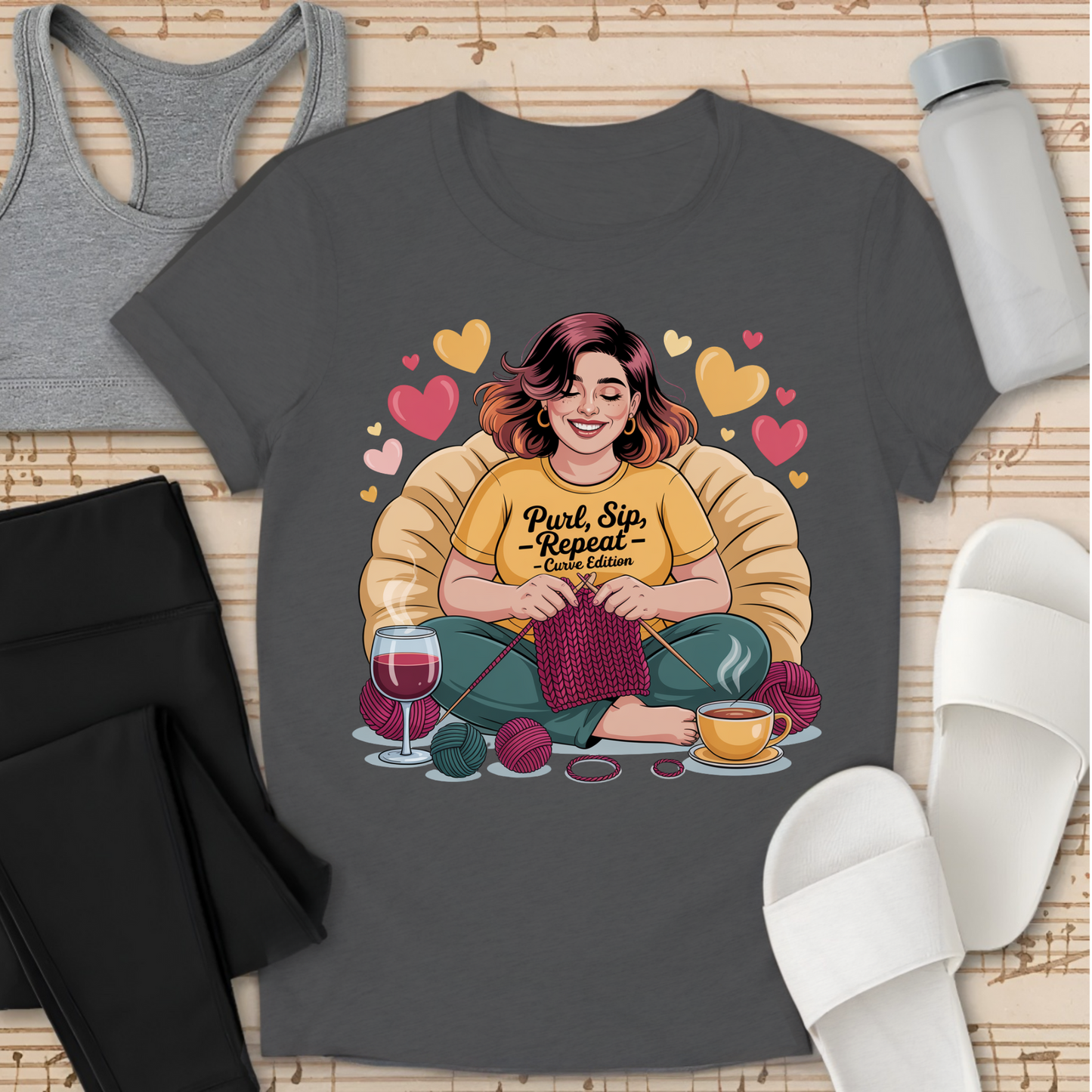 Purl, Sip, - Repeat - Curvy Edition  T-Shirt