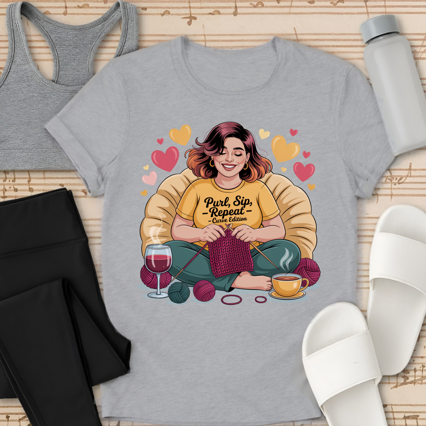 Purl, Sip, - Repeat - Curvy Edition  T-Shirt