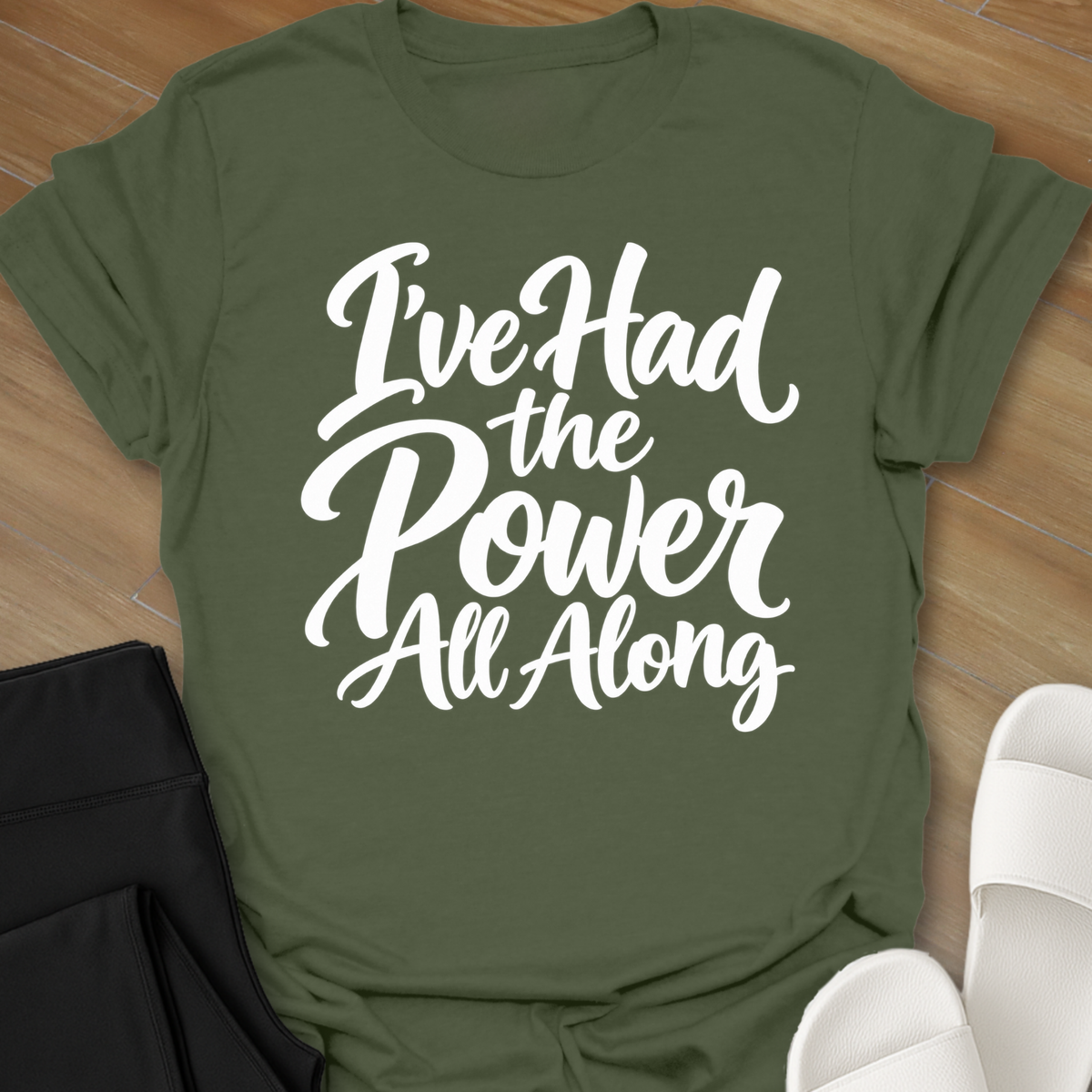 Have the Power curvy girl graphic t-shirt in Military Green by Ciaobellatre