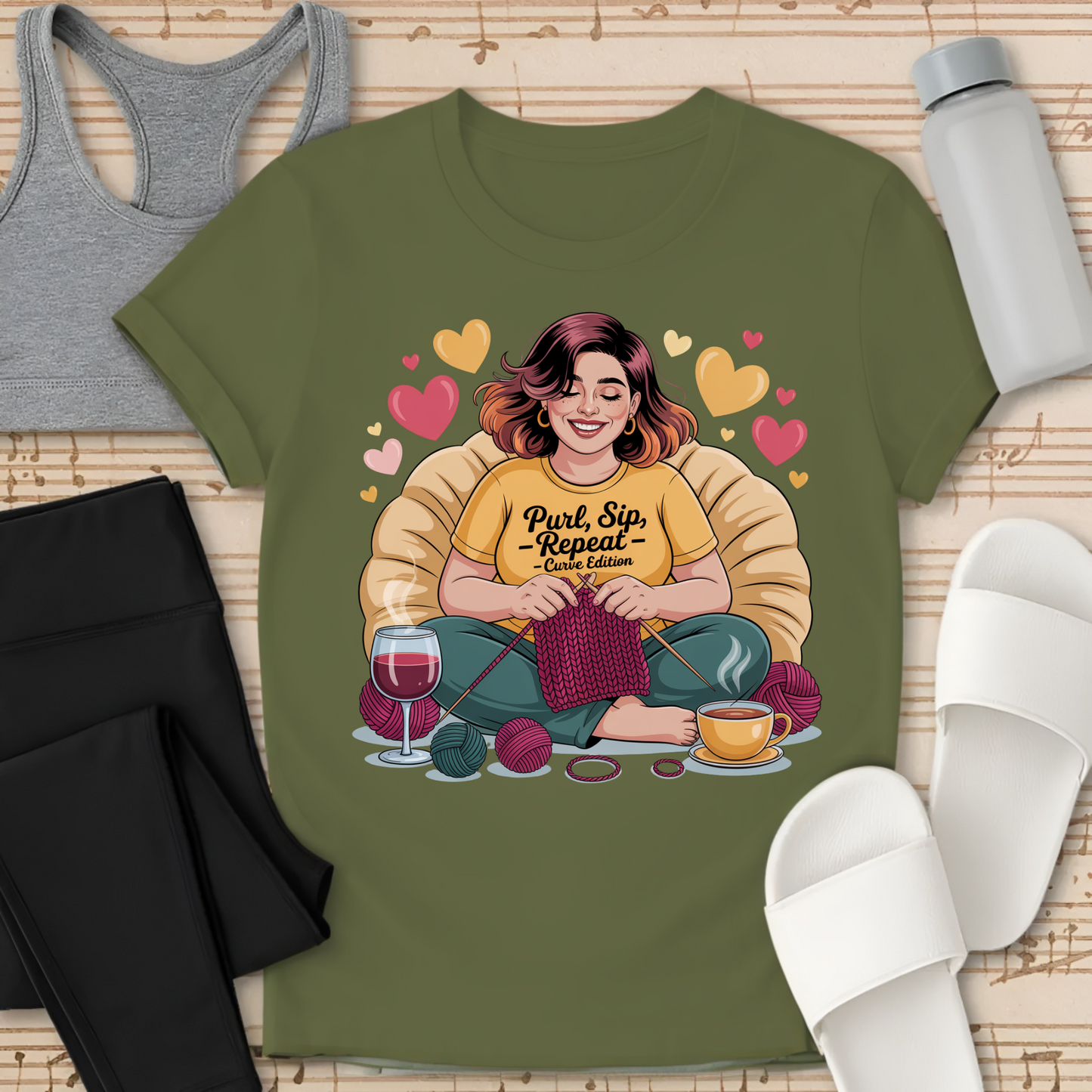 Purl, Sip, - Repeat - Curvy Edition  T-Shirt