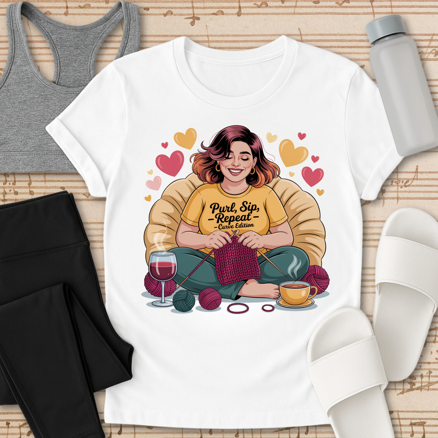 Purl, Sip, - Repeat - Curvy Edition  T-Shirt