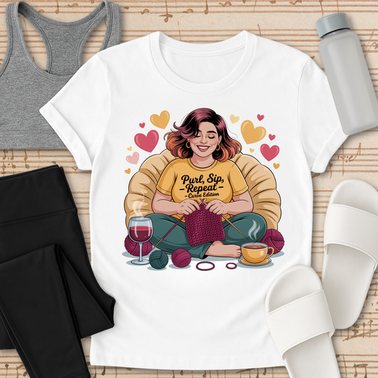 Purl, Sip, - Repeat - Curvy Edition  T-Shirt