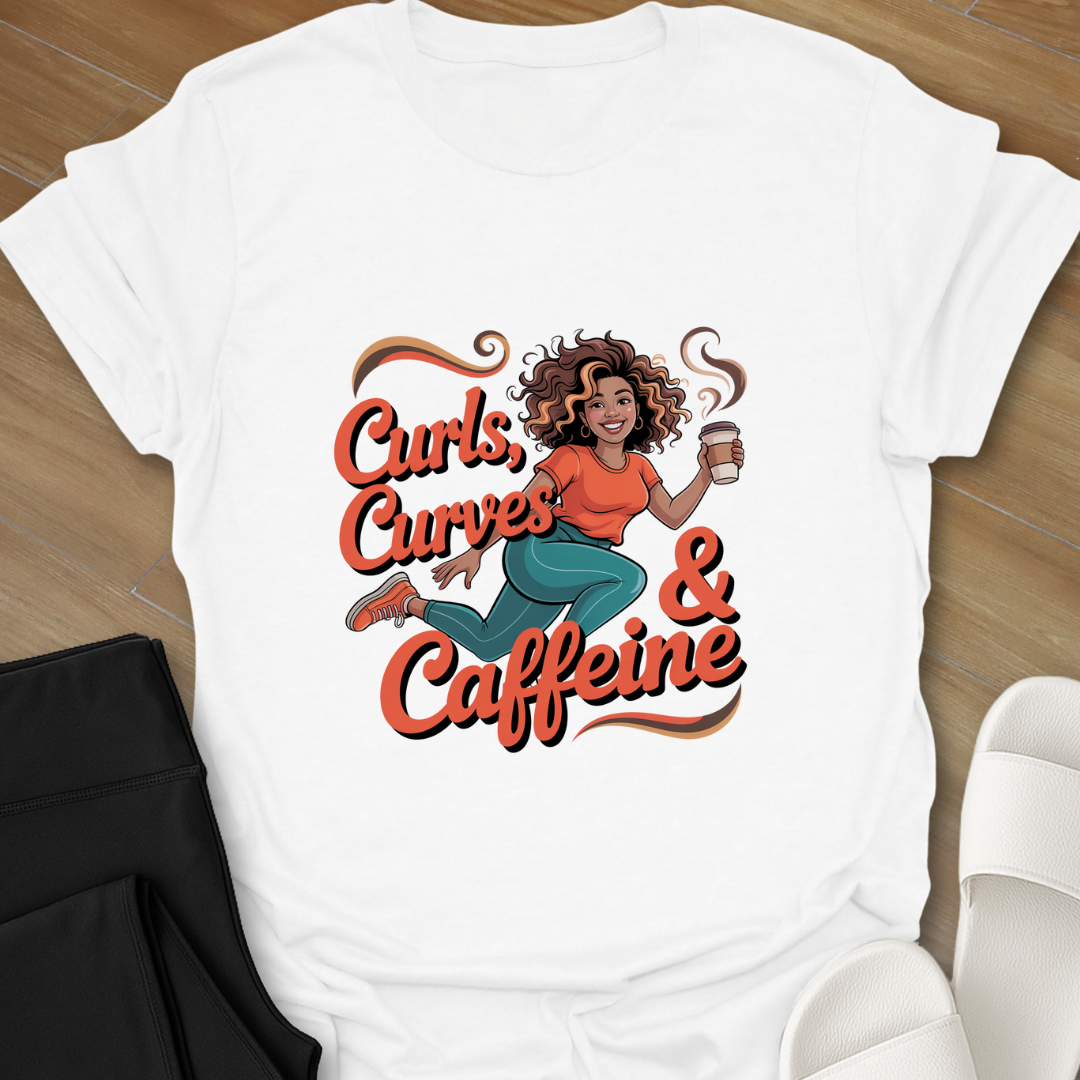 Curls, Curves * Caffeine  T-Shirt