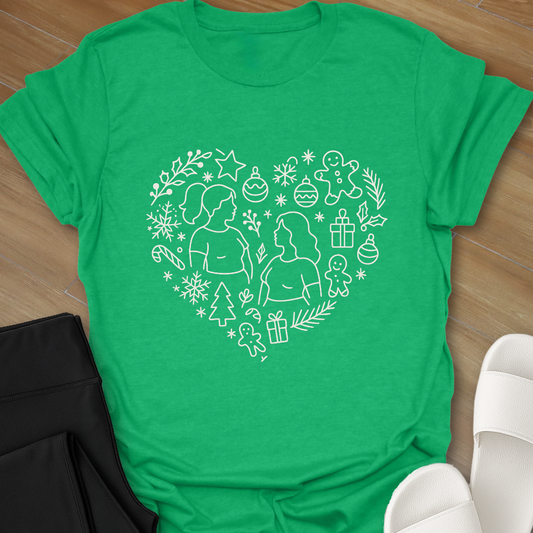 Xmas Curvy Girl Heart T-Shirt