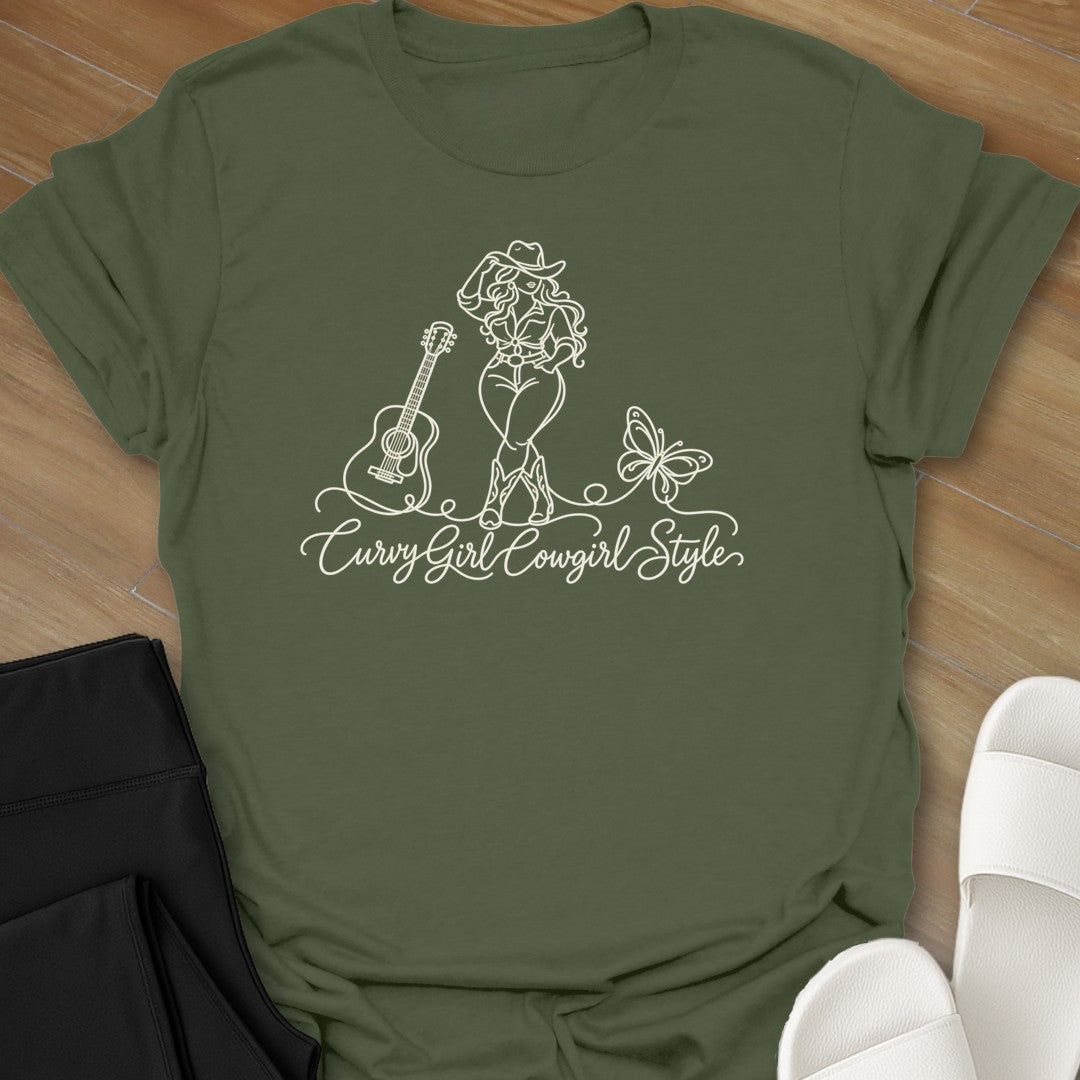 Cowgirl Style curvy girl graphic t-shirt in Military Green by Ciaobellatre