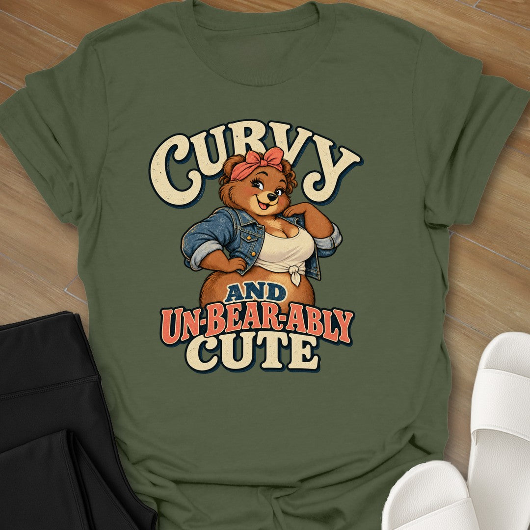 Unbearably Cute curvy girl graphic t-shirt in Military Green by Ciaobellatre