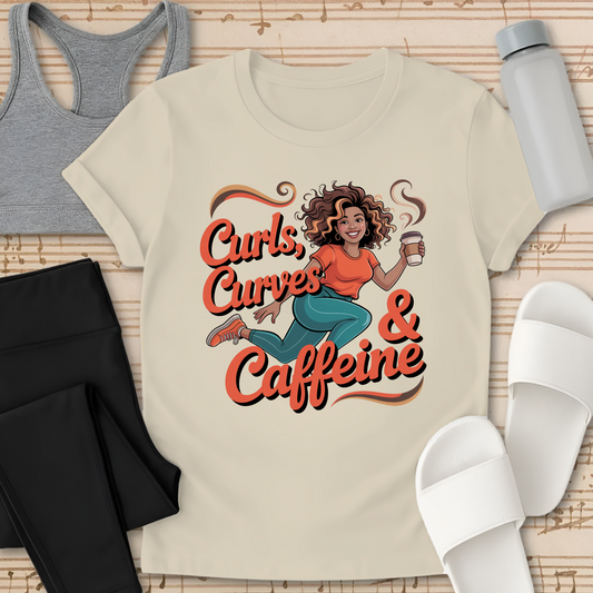 Curls, Curves * Caffeine  T-Shirt